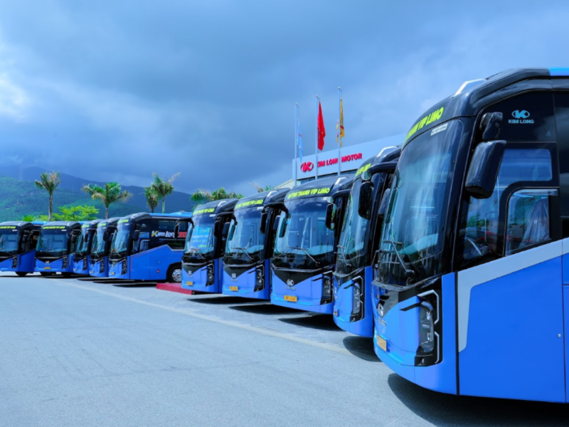 Xe Limousine Quỳnh Thanh màu đen, đầu xe gắn nơ, trước cổng chào thành phố