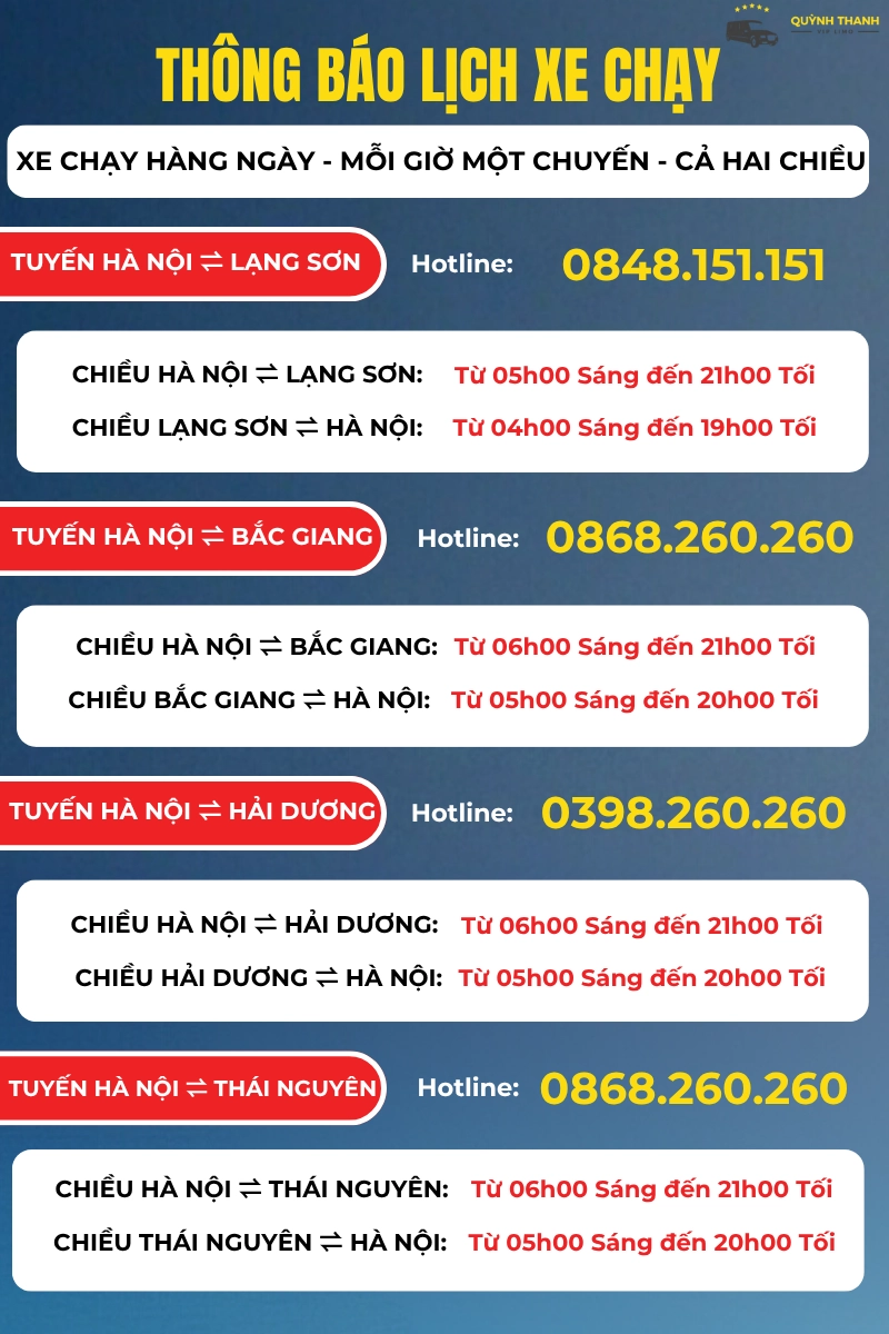 Lịch trình chạy xe và khung giờ khởi hành