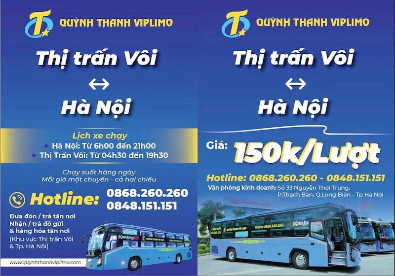 Lịch trình, giờ chạy và giá vé tuyến xe Limousine Vôi Hà Nội