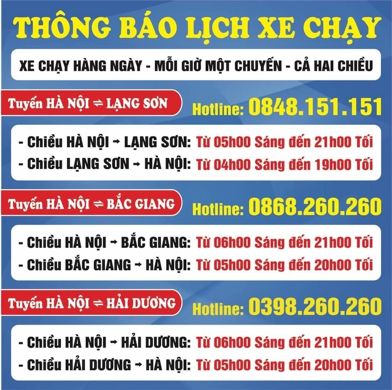 Khung giờ chạy xe và lịch hoạt động