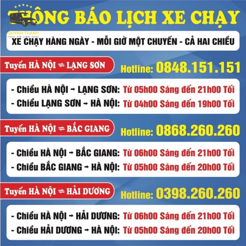 Lịch trình chạy xe và khung giờ khởi hành